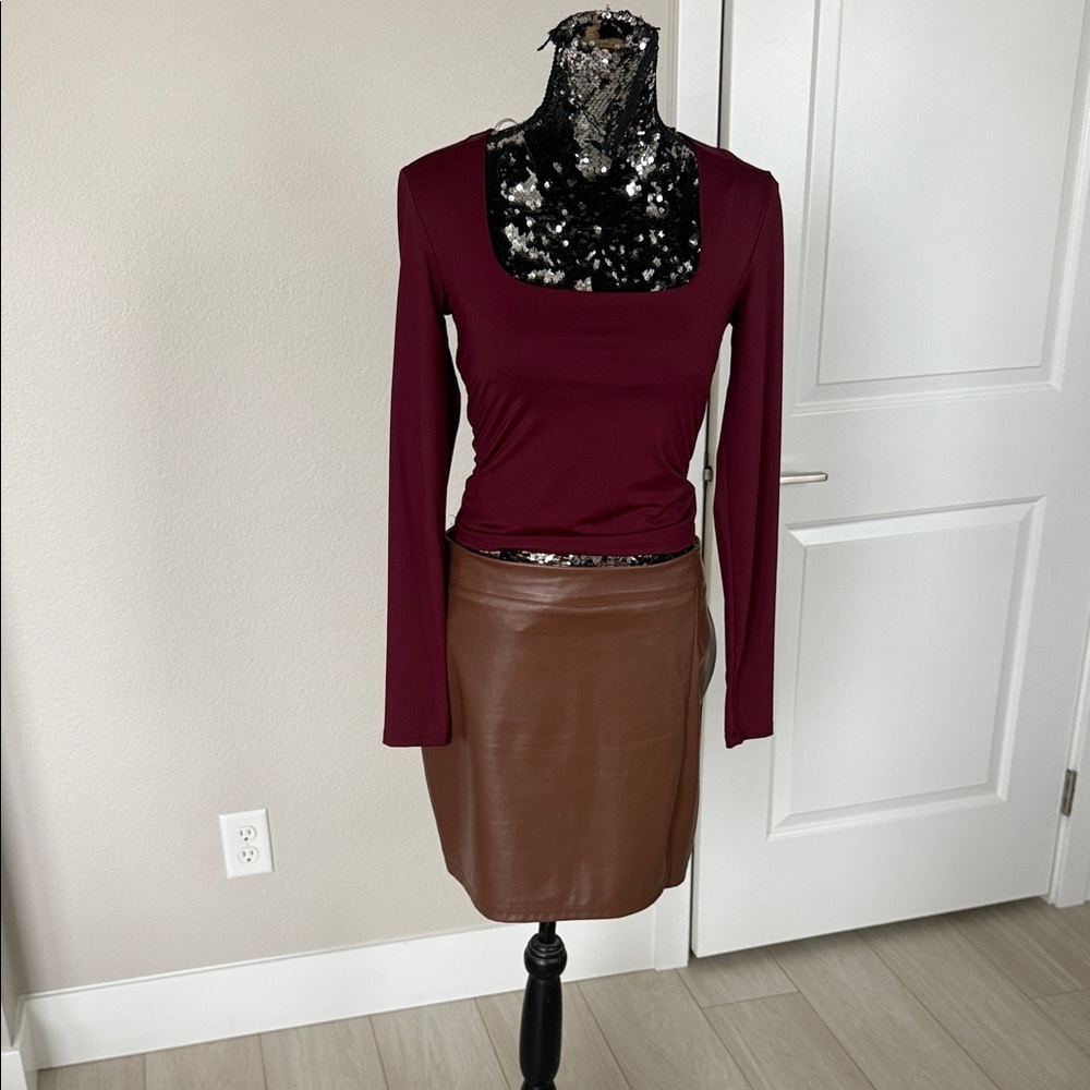 SHEIN  Brown Leather Skirt - Picture 5 of 7